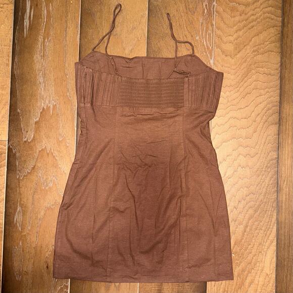 Maeve Ophelia Sleeveless linen-blend Mini Dress in Sepia Brown Size 10 - Picture 2 of 4